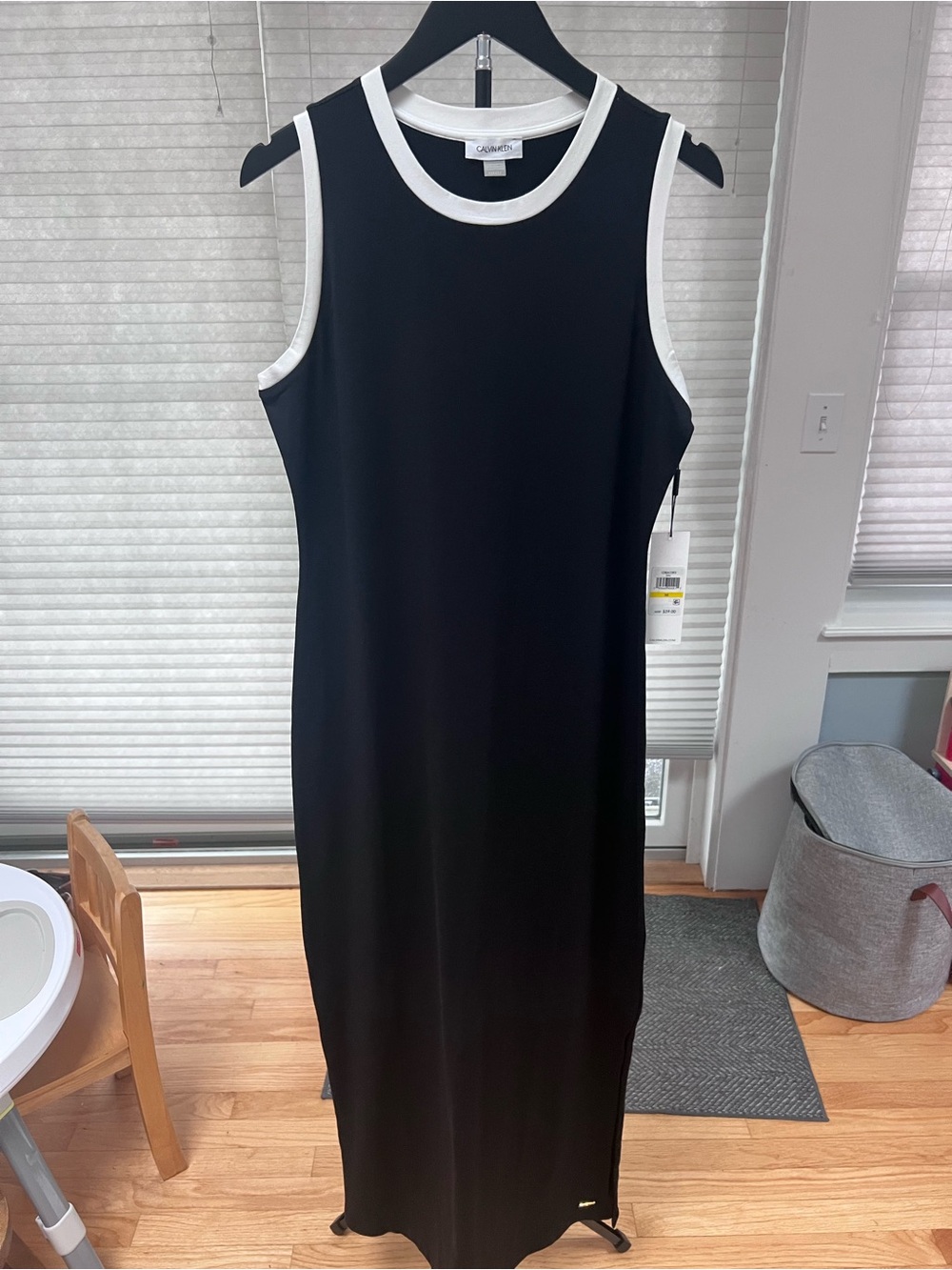NWT Calvin Klein Black Maxi Tank Dress with White Trim Size M